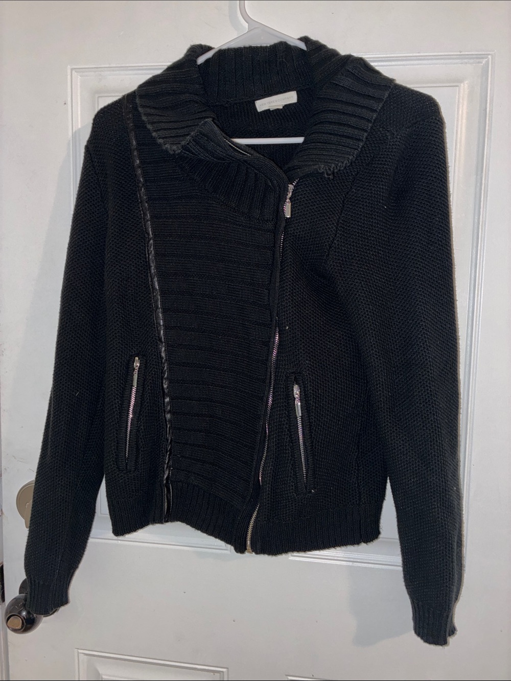New York & Company Black Ribbed Zip-Front Sweater Jacket